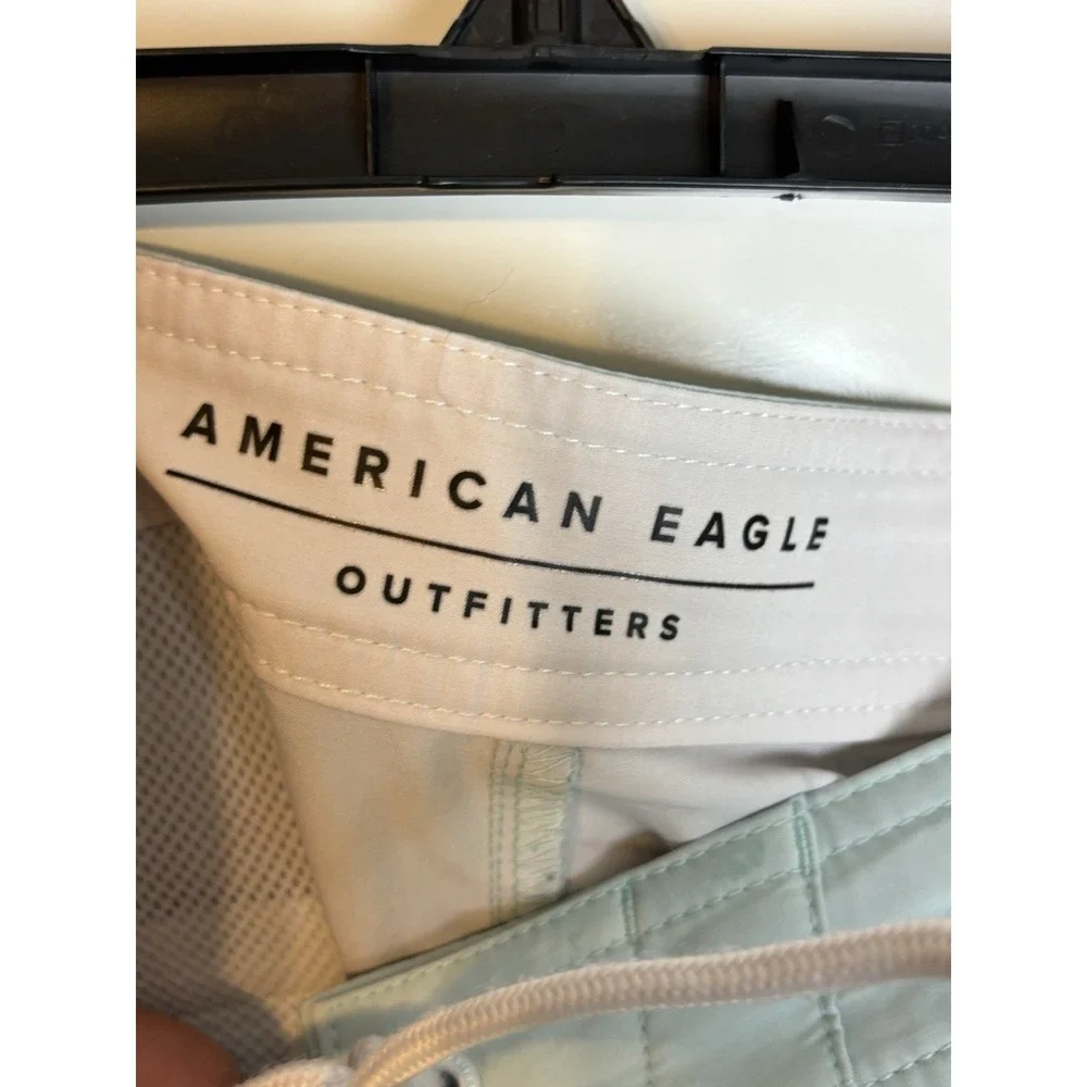 American Eagle Mens Med Board Shorts Blue Palm Tree Print Lace Up Drawstring
